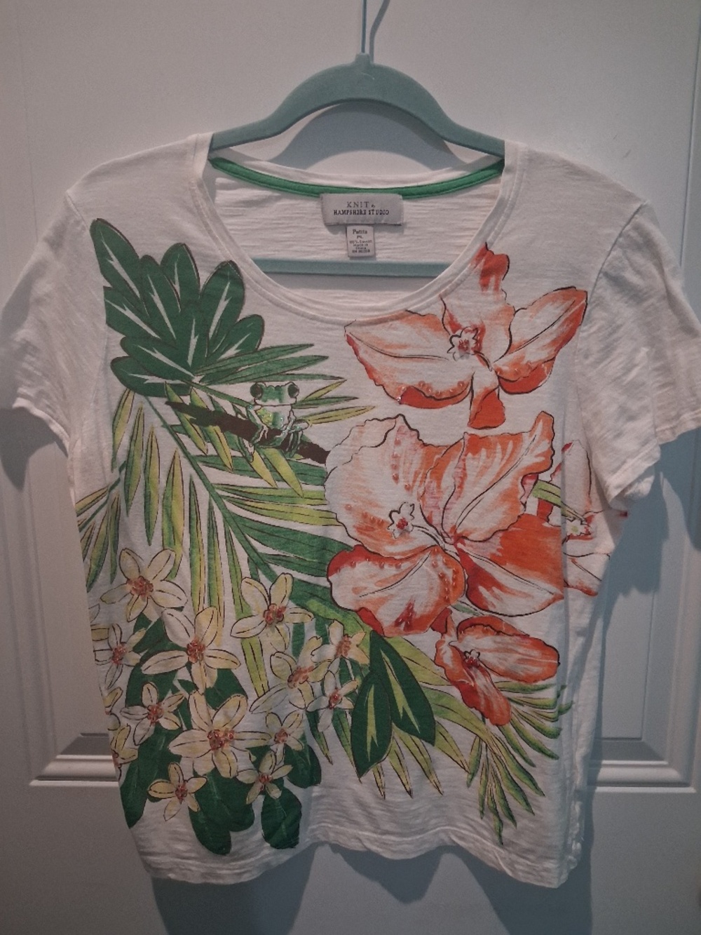 STUNNING HAMPSHIRE STUDIO TROPICAL BEAD-EMBELLISHED COTTON TOP!